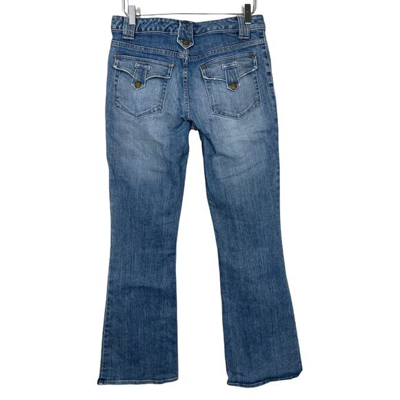 Karen Millen Carpenter Flare Jeans 8 Retro Mid Rise Patch Pocket 70s Boho - Picture 1 of 6